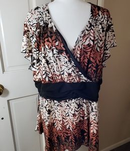 Brown White Short Sleeve Blouse